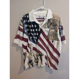 EUC American Summer Patriot We The People Polo Top Shirt Tee 4th Of July COTTON